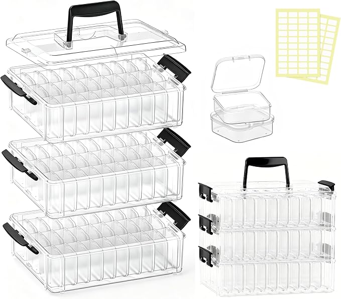 3-Tier Large Capacity Stackable Bead Organizer Box 90 Pcs, Portable Plastic Craft Storage Containers for Jewelry Making, Bracelets, DIY, Nail Art Charms by Unknown