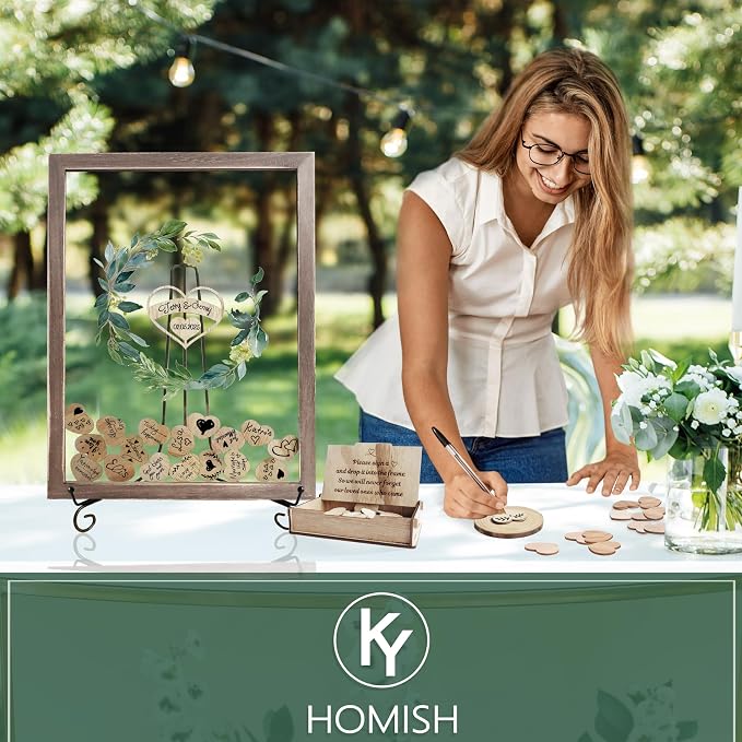 Y&K Homish Wedding Guest Book Alternative , Rustic Wedding Decorations for Reception , Favors for Guests 80 Hearts Green Wreath (Transparent &Brown) - Image 6