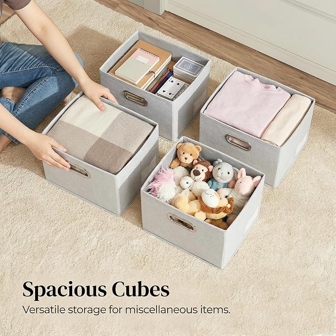 Storage Bins with Lids [3-Pack] Linen Fabric Foldable Storage Boxes Organizer Containers Baskets Cube with Cover for Bedroom Closet Office Beige（11.4X8.6X6.7 - Image 4