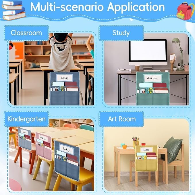 12 Pcs Chair Pockets for Classroom 16.7 x 19.3 inch Seat Sacks with Name Tag for Classroom Chairback Pocket Chart 3 Pockets Chairs Seat Back Organizer for Elementary School Daycare Home Supplies(Boho) - Image 6