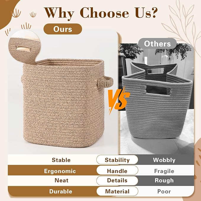 11 Inch Storage Cubes, 3 Pack Cube Storage Bins for Organizing, Cotton Rope Woven Baskets for Shelves, Bathroom, Kids Room, Closets, Baby Nursery - Image 4