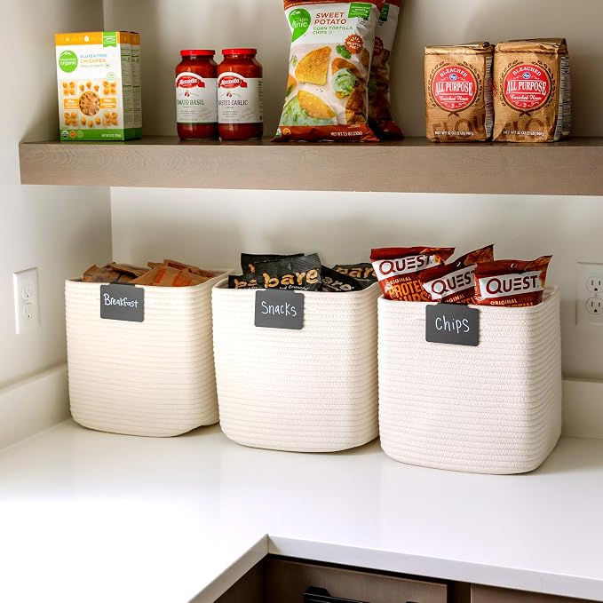 NaturalCozy 13 Inch Cube Storage Bins Cotton Rope Woven Baskets for Organizing 3-Pack | 13 x 13 Storage Cubes | Fabric Square Storage Baskets for Shelves Organizer, Kids Toy Bins, Closet Baby Nursery - Image 4