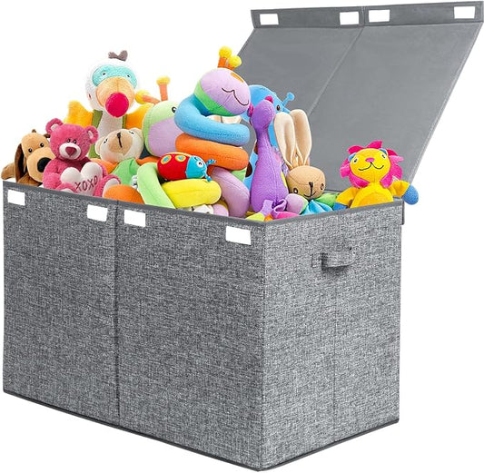 122L Large Toy Box Chest Storage with Lid, Collapsible Kid Toy Storage | Toy Chest with with Removable Divider for Kids, Boys, Girls, Nursery, Living Room, Bedroom, 26"x17" x17" (Linen Gray) by popoly
