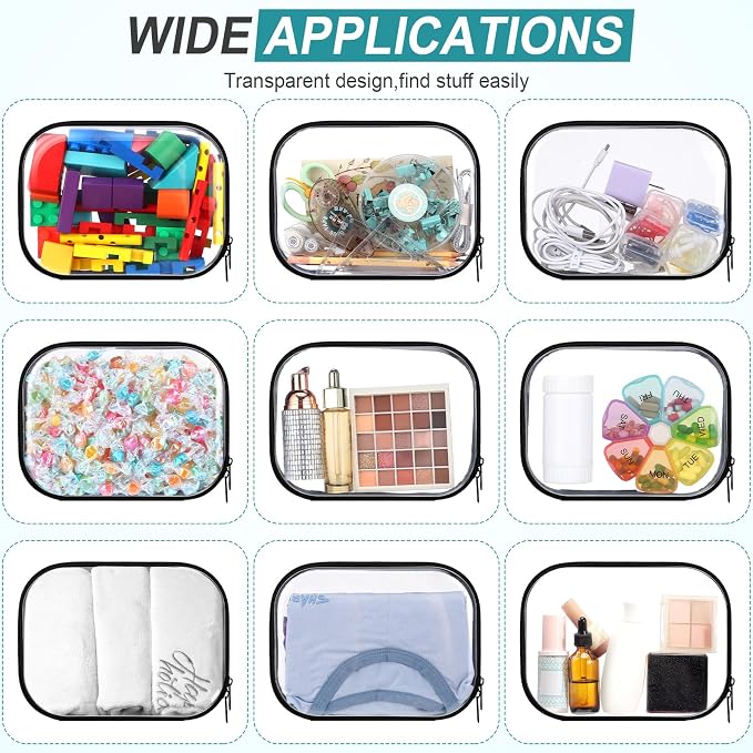 Sanwuta 6 Clear Hard Zipper Case,Black,7.87 X 5.9 X 2 Inch | Pencil Case Pouches ,Makeup Bag,Plastic Toiletry Diaper Bag ,Travel Toy Storage,Waterproof Organizer Bins - Image 6