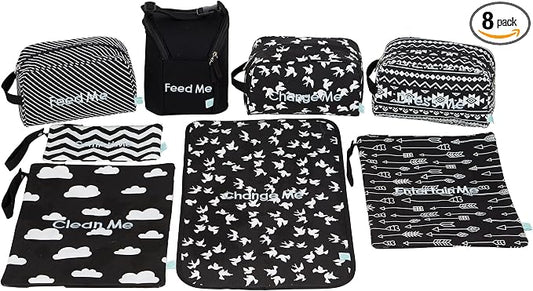 Easy Baby - Diaper, Bottle, and Supplies - Organizer Pouches and Changing Pad - Change, Feed, Dress, and Clean Me (8 Pack Brooklyn) | Organizing Packing Tote Cubes for Baby Items by EasyBaby