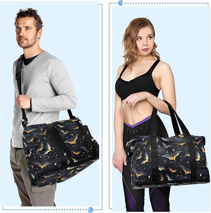 Travel Duffel Tote Bag Gothic Skull Bat Sports Duffel Bag with Wet Pocket Weekender Overnight Bag for Women Men Gym Bag, Carry On Bag Hospital Bag for Labor and Delivery - Image 4