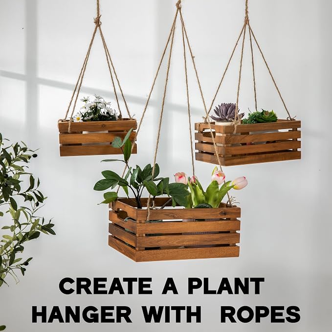 Nesting Wood Storage Crates (Set of 3) - Natural Acacia Wood Stackable Wooden Boxes for Storage & Organization - Decorative Wooden Basket Set for Fruits, Shelving & Home Decor - Image 8