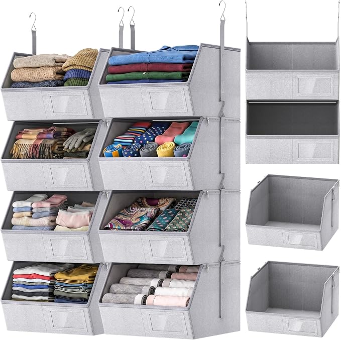 2 Pack 4-Tier Hanging Closet Organizer, Detachable Hanging Storage Shelves with Reinforced Side Panels, Hanging Closet Organizer for Clothes, Sweaters, Towels, Socks & Accessories, Gray by Unknown