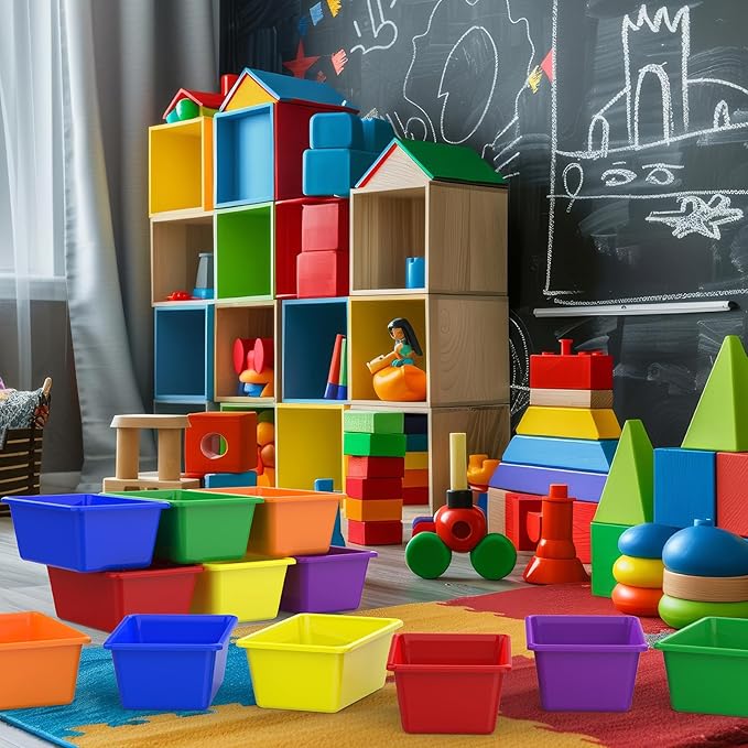 18 Pcs Plastic Classroom Bins, Book Toy Storage Bin Small Cubby Bins Stackable Storage Organizer Containers for Office Home Nursery Playroom (18) ﻿ - Image 5