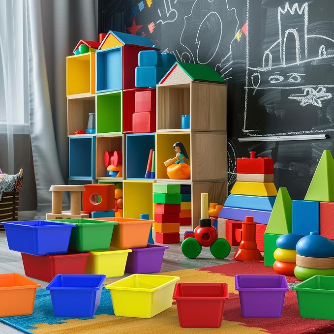 30 Pcs Plastic Classroom Bins, Book Toy Storage Bin Small Cubby Bins Stackable Storage Organizer Containers for Office Home Nursery Playroom (30) - Image 5