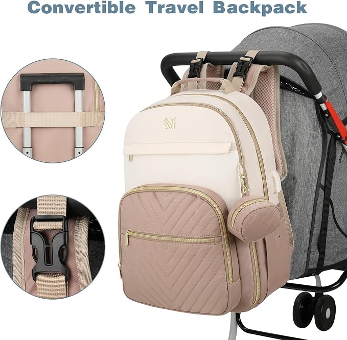 Diaper Bag Backpack, Quilted Baby Bag with Changing Pad & Stroller Straps & Pacifier Case, Large Travel Diaper Bags for Mom Dad, Khaki - Image 4