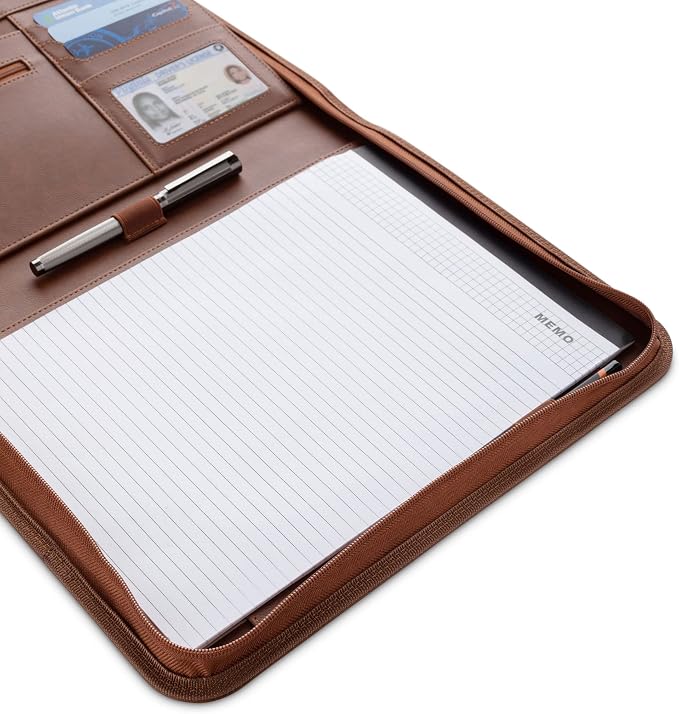 Forevermore Portfolio Binder, Slim No Ring, Zipper, Vegan Leather, Brown - Image 6