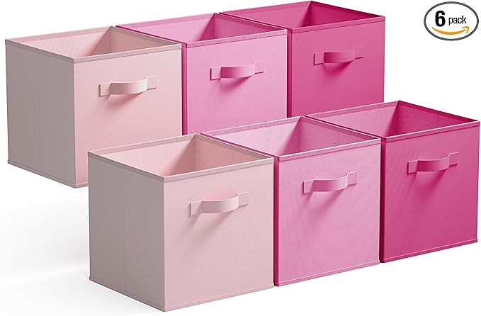 GRANNY SAYS 11x11 Cube Storage Bins, Cube Organizers, Pink Gradient, 6-Pack | Collapsible Storage Boxes with Thickened Base Plate, Sturdy Handles, Decorative Baskets for Shelves, Closet by GRANNYSAYS