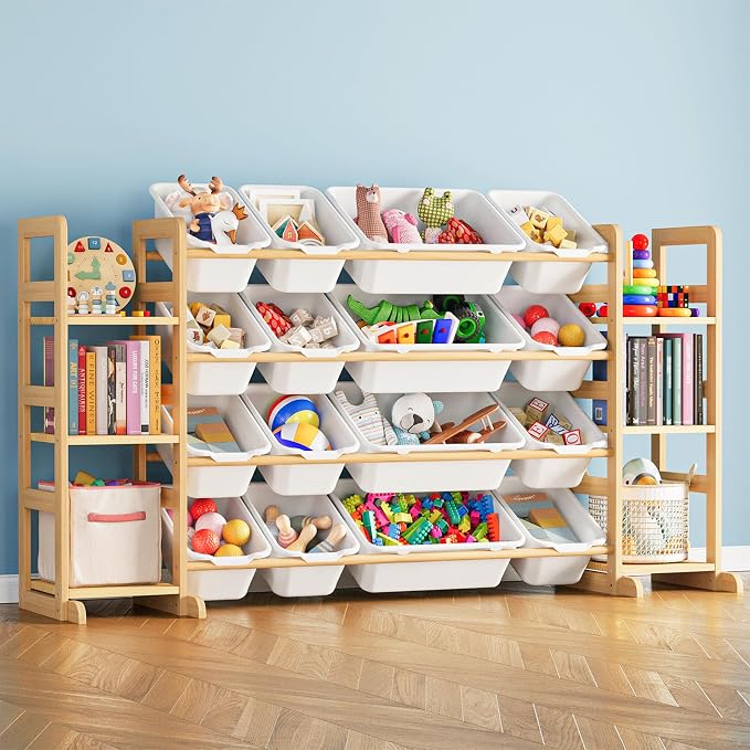 SpaceAid Toy Storage Organizer with 6 Shelves and 16 Bins, Toy Organizers Storage Bookshelf, Kids Bin Shelf Toys Box Bookcase for Bedroom Playroom Organization Room Decor, White by SpaceAid