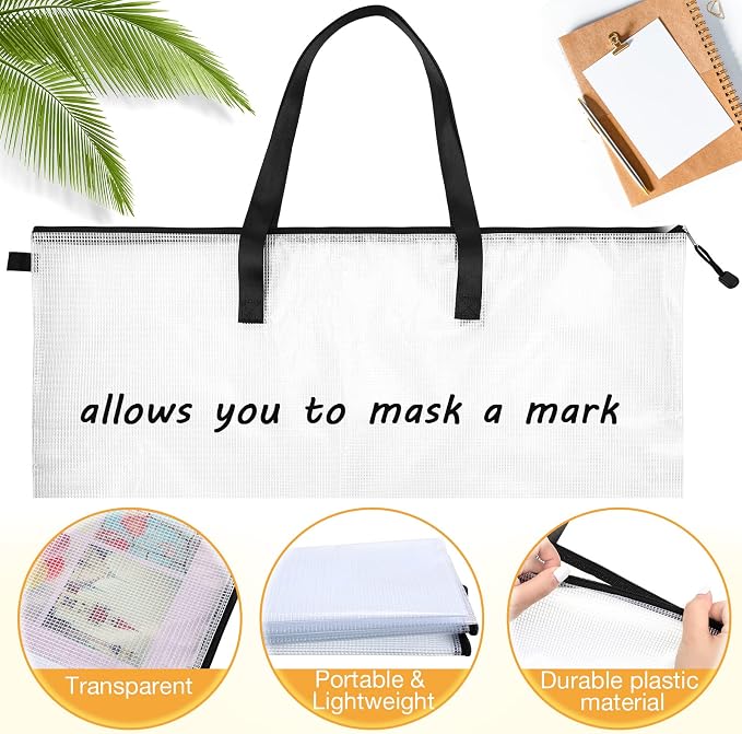 20 Pcs Art Portfolio Bag, 19'' x 25'' Clear Portfolio Folder for Artwork with Zipper and Handle A4 Pencil Bag 9'' x 13'' Plastic Mesh Zipper Pouch for Large Posters Artwork Bulletin Boards Painting - Image 4