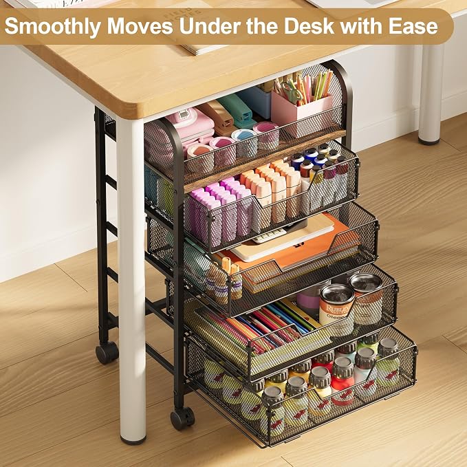 Yociyoga 5-Tier Craft Cart with Wheels-Rolling Storage Cart with Drawers,Rolling Utility Cart with DIY Divider,Art Supply Organizer Cart,Rolling Cart with Drawers,Craft Organizers and Storage,Black - Image 4