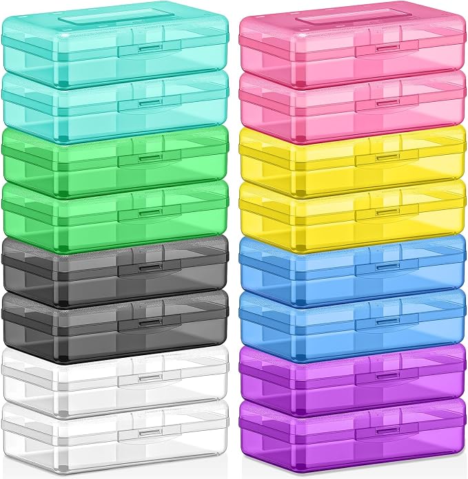 Outus 16 Pcs Plastic Pencil Box Large Crayon Maker Box with Snap Lid Plastic Pencil Case Office Supplies Organizer for Craft Painting Brush (Black,Purple,Navy,Pink,Yellow,Green,Blue,Clear) by Outus