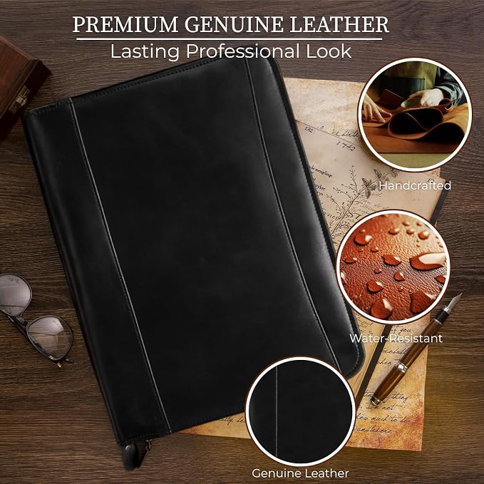 Leather Padfolio with Zipper – Business Portfolio for Men and Women, Legal Pad Portfolio, Leather Folder, Professional Padfolio for Meetings and Interviews - Image 3