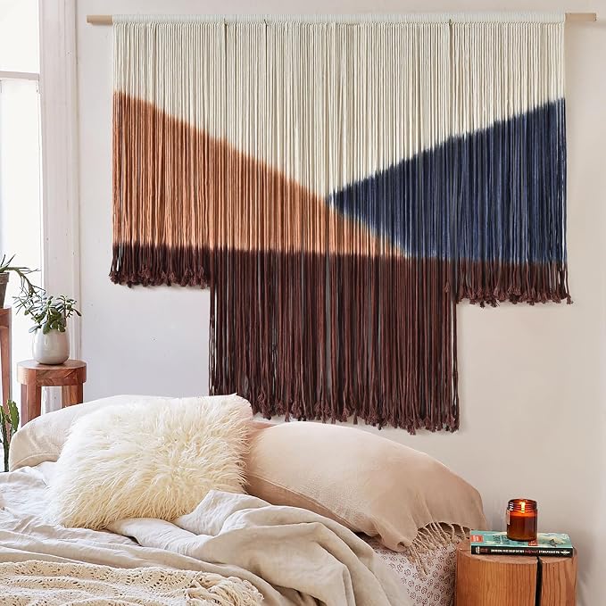 Jakalin Macrame Wall Decor Geometric Dip Dyed Tapestry Home Decor 57"x39" | Hand-dyed,Cotton Macrame Wall Art, Artisan Style, Boho Home Decor, Statement Piece,Craftsmanship Living Room, Bedroom, Office by Jakalin