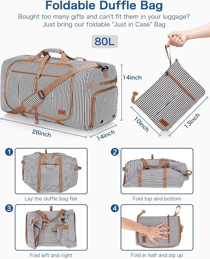 80L EXTRA LARGE Foldable Waterproof Travel Duffle Bag for Men and Women | with Shoe Compartment, 26" Duffel Bagfor Weekender Gym Sport, Tear Resistant - Image 2