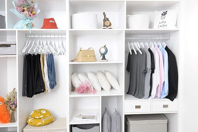 Quality Wooden Skirt Hangers with Clips, 10-Pack Smooth Solid Wood Pants Hangers with Durable Adjustable Metal Clips, Swivel Hook, Coat, Jacket, Blouse Suit Hangers (White, 10) - Image 2