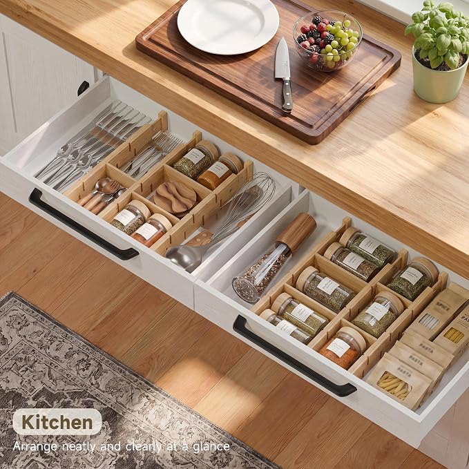 Bamboo Drawer Dividers, Expandable Kitchen Drawer Organizer | Include 6 Dividers, 6 Small Inserts and 6 Medium Inserts for Home, Office, Dressers - Image 4