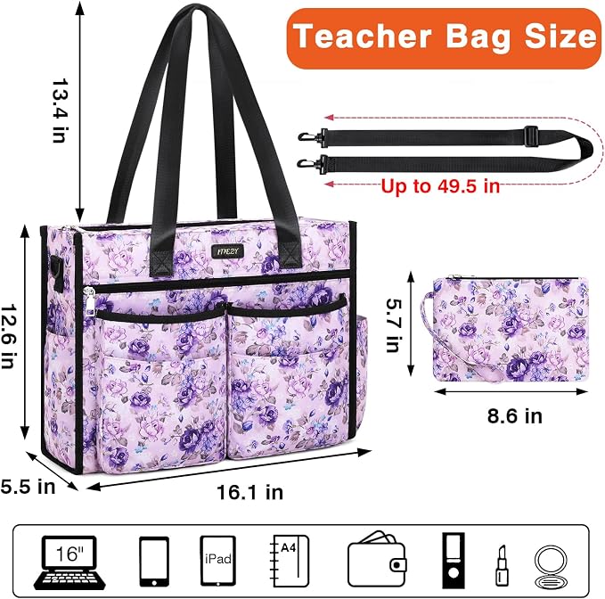 ITIEZY Large Utility Tote Bag for Women with 18 Pockets, Waterproof Teacher Nurse Bags with Zipper for Everyday Travel Work - Image 2
