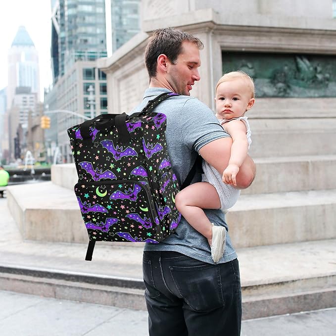 MNSRUU Diaper Bag Magic Galaxy Bat Diaper Bag Backpack Multifunction Travel Diaper Bag Tote Large Capacity Diaper Changing Backpacks for Moms Dads - Image 7
