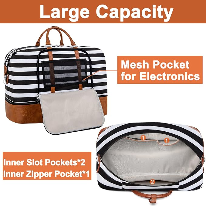 TIBES Travel Weekender Bag for Women, Overnight Bag with Shoe Compartment | 3PCS Large Travel Duffel Bag for Gym, Travel, Hospital, Business Trip, Carry On Tote, Wet & Dry Separation, Water Resistant - Image 6