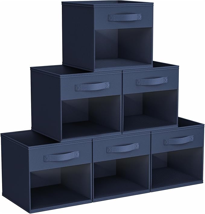 DIMJ Storage Cubes, Cube Storage Bin, 6 Pack Foldable Storage Bins with Window, Closet Storage Boxs with Handle, 11x 11 inch Storage Organizer for Clothes, Toys, Books by DiMJ