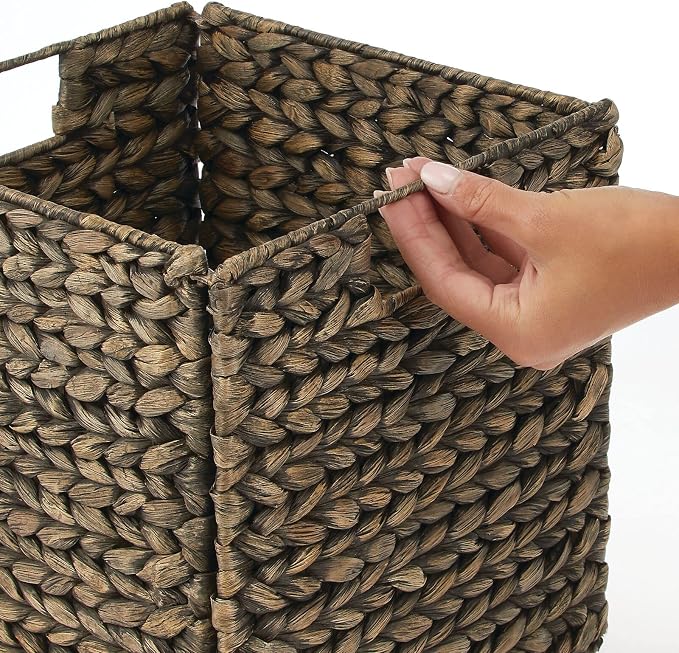 mDesign Natural Woven Hyacinth Cube Organizer Basket with Handles, Storage for Bathroom, Laundry Room Shelf or Nursery - Perfect for Cubby Storage Units - Hold Blankets and Books - 2 Pack, Black Wash - Image 4