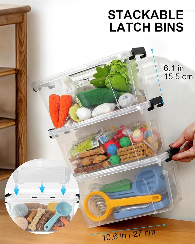 EOENVIVS Plastic Storage Bins with Lids 6 Pack Storage Organizer, 7 Quart Stackable Storage Boxes with Buckle Lids and Handle easy for Home Office Pantry Organization, Clear - Image 7