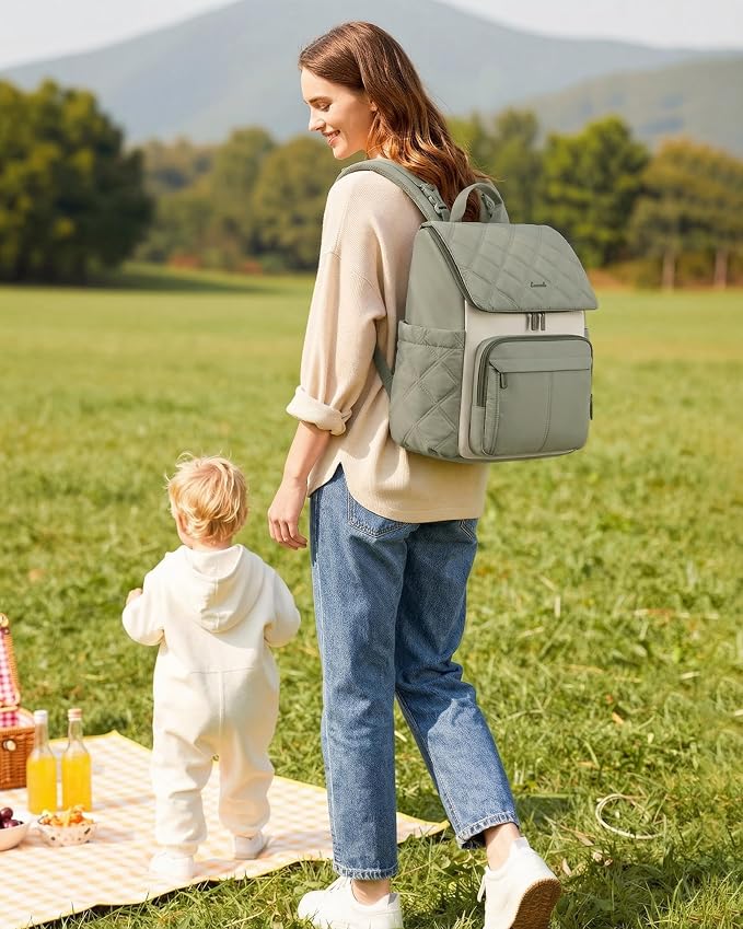 LOVEVOOK Diaper Bag Backpack With Pocket For Large Capacity Cup,Multi-Function Baby Travel Bag For Mom Dad,Waterproof Baby Bag for Boys Girls with Changing Pad,Insulated Bag,Stroller Straps,Green - Image 6