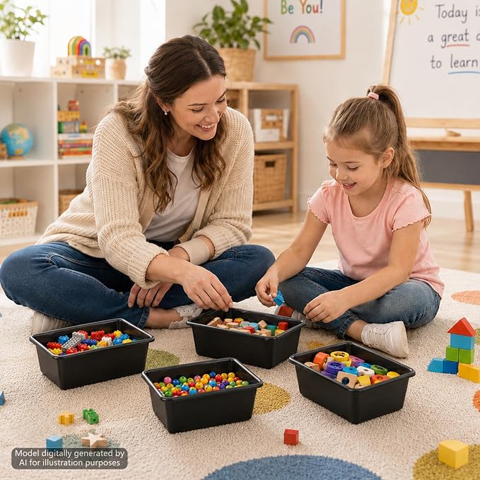gisgfim 24 Pack Plastic Cubby Storage Bins Crew Toy Stackable Bin Classroom Plastic Cubby Bins Stackable Storage Containers Classroom Book Bin for Student Teacher School Office Home(Black) - Image 5