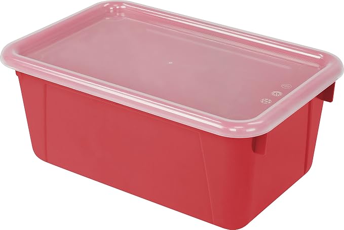 Storex Small Cubby Bins – Plastic Storage Containers for Classroom with Non-Snap Lid, 12.2 x 7.8 x 5.1 inches, Red, (62407U05C) (Pack of 5) - Image 2