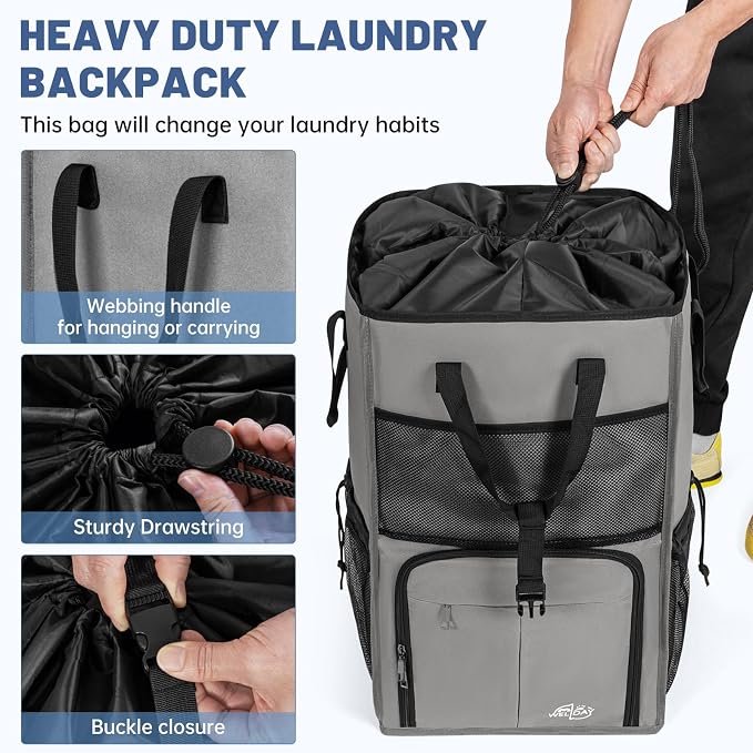 Large Laundry Backpack Bag with 3 Sizes Mesh Wash Bags Total 170L | 2 in 1 Laundry Hamper Basket with Shoulder Straps, Freestanding Laundry Bag for College Dorm, Laundromat, Apartment - Image 6