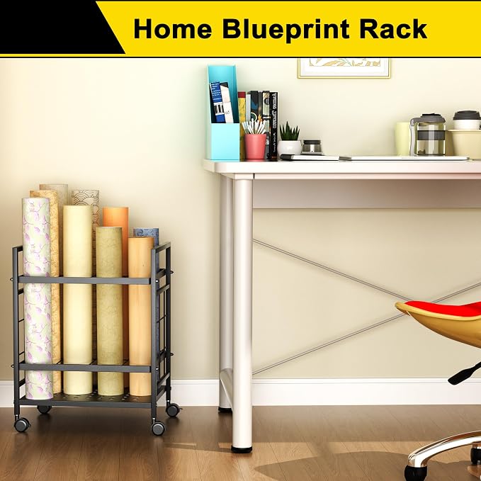 GIOTORENT Blueprint Storage Rack, Blueprint Holder with Wheels, Used for Storing Map/Poster/Blueprint/Architectural Construction Plan, 12 Slots, 2 Brakes, Silent Wheel for Home, Office, School(Black) - Image 7