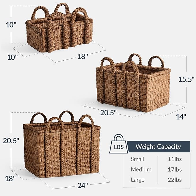 Best Choice Products 3Pc Shelf Baskets, Small, Large and XL Chunky Woven Wicker Rattan Storage Baskets w/Braided Handles, Organizer Bins for Blankets, Pillows, Shoes and Toys - Chestnut - Image 2