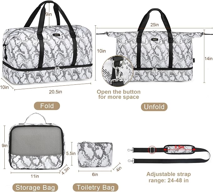 Weekender Bags for Women, 21" Travel Duffle Bag with Shoe Compartment | 3PCS Carry On Overnight Large Duffel Bag with Crossbody Bag and Toiletry Bag for Weekend Travel Gym Hospital Business Trip - Image 7