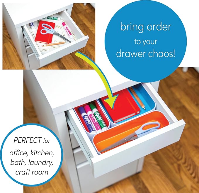 Three by Three Seattle Metal Drawer Organizer Tray Set, 10-Pc, 1" (Multi) | Colorful food-safe metal bins; soft non-scratch base; organize utensils, makeup & supplies across every room - Image 2