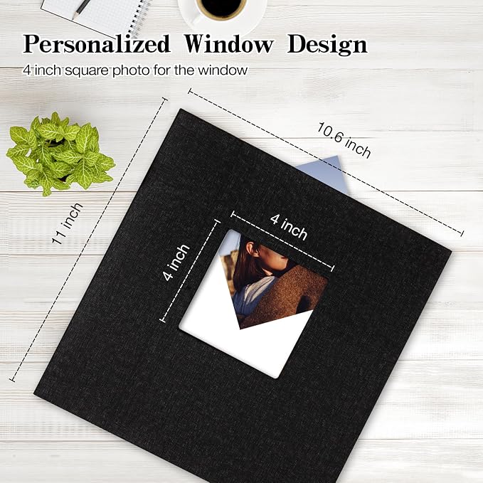 potricher Self Adhesive Photo Album 40 Pages, Linen cover, Black | Photo Album Self Adhesive 4x6 5x7 8x10 Pictures, Linen Cover DIY Scrapbook Albums for Family, Wedding, Baby, Anniversary - Image 2