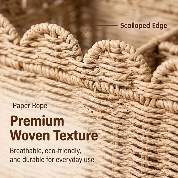 Large Scalloped Paper Rope Diaper Caddy, Nursery Storage Basket with Removable Divider & Handle, Portable Car Organizer for Baby, Newborn Essentials Must Haves - Image 5