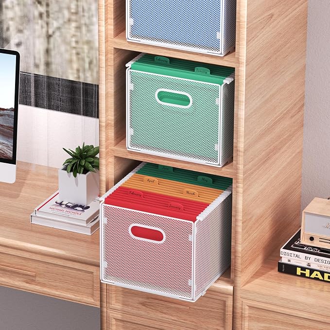 samstar Hanging File Organizer, Mesh File Folder Organizer Crate Cabinet Inserts Storage Box, Letter Size,White - Image 2