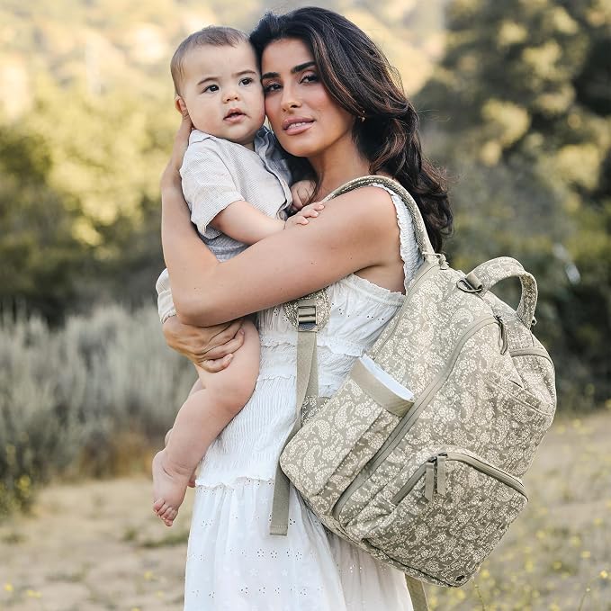 JuJuBe x Sazan Hendrix - New Classic Diaper Bag Backpack with Portable Changing Pad, Stroller Straps, Large Travel Backpack for carrying Baby Bottles, Wipes, Diapers, Pacifiers, Paisley Floral - Image 7