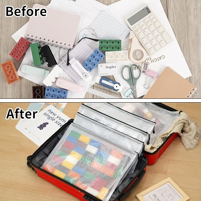 EOOUT 24pcs A3 Mesh Zipper Pouch Bags, Black Reusable Zipper Bags for Organizing Storage, Waterproof Puzzle Bag, Zipper Bags for Board Game Storage and School Office Supplies - Image 6
