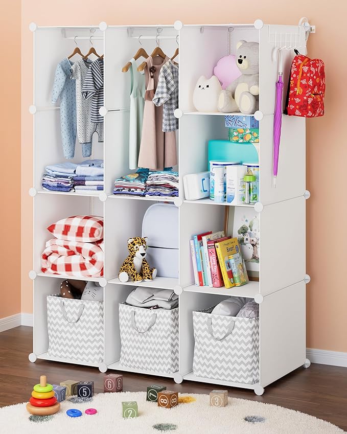 Baby Closet Organizer for Nursery: Durable Baby Wardrobe for Closet - Customizable Baby Dresser Amoire Shelves - Waterproof Shelf Clothes Organizer w/Wall Fixation (White) by CUBEDIY