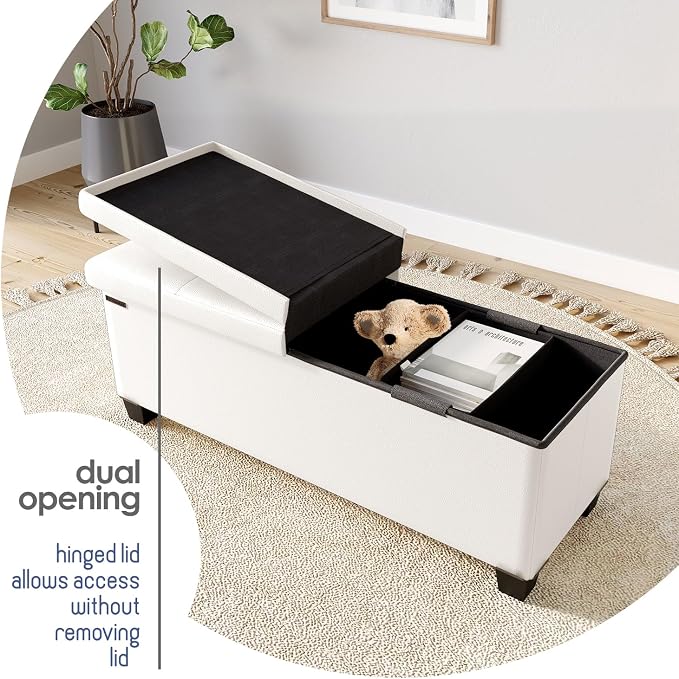 Storage Ottoman Bench with Bins, 43-in Storage Bench for Bedroom End of Bed, Folding Foot Rest Ottoman for Living Room Max 660lbs, Faux Leather Ottomans, Cream - Image 8