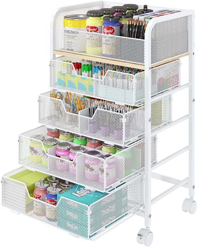 5-Tier Craft Organizer Cart with Wheels,Craft Organizers and Storage with Drawers,Lockable Wheels Rolling Utility Cart with DIY Divider,Office Supply Organizer,Ideal for Studio,Office Patent Pending by FollowWithYociyogaTogether