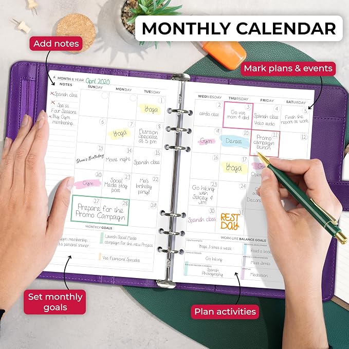 Clever Fox Weekly Planner Binder, Undated Daily A5 Eco Leather Purple | 7 x 10 in with A5 pages, mini 3 ring portfolio organizer, work time manager, day runner, agenda book with monthly calendars - Image 4