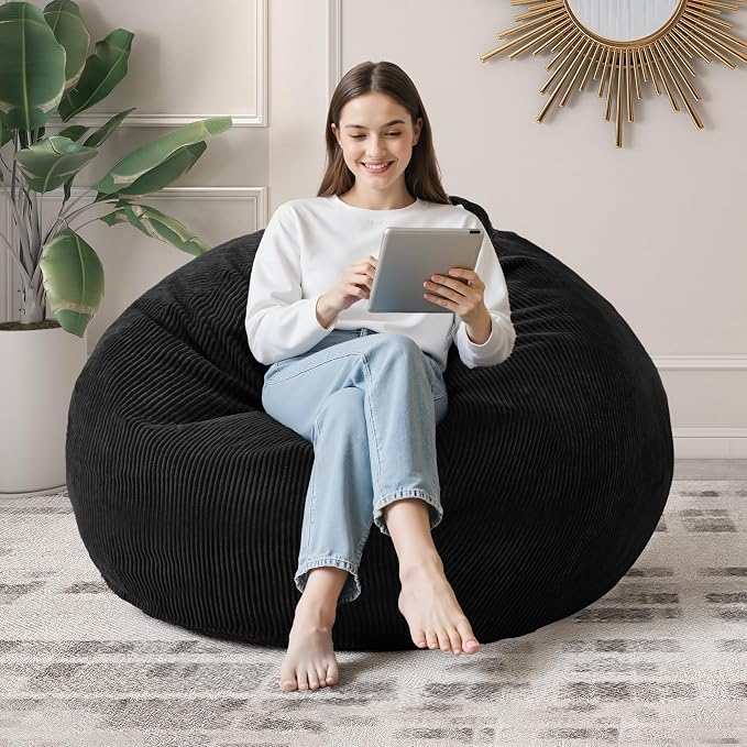 3FT Bean Bag Chair for Adults,3' Big Teardrop Beanbag with Filler | Beanbag Chair with Memory Foam Filled,Bean Bags with Handy Handle&Machine Washable Cover for Living Room,Bedroom-Black by Cansunna